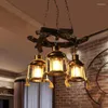 Chandeliers American Retro Wooden Chandelier Living Room Decoration Restaurant Bar Dining Table Coffee Shop Industrial Personalized Led Lamp