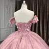 Rosa brilhante querida quinceanera vestidos de baile 3dflower rendas apliques vestido de festa à noite rendas até 2024