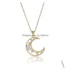 Pendant Necklaces Ins Fashion Gold Plating Moon And Sun Female Rhinestone Sunflower Crescent Necklace For Women Jewelry Drop Delivery Dhqoi