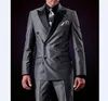 Erkek Suit Varış Groomsmen Parlak Gri Damat Smokin Peaklapel Erkekler Düğün/Balo Adam Blazer (Ceket Pantolonları Kravat) C350