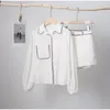 Women's Sleepwear Linen Lantern Sleeve Blouses Shorts 2 Pieces Home Suits Cotton Loose Patchwork Tops Sets Women Fashion Outfits