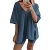 Women's Tracksuits Solid V Neck Loose Casual Shorts Short Sleeved Two Piece Lap Swimming Suit For Women Beach Cover Ups Summer