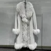 Gabardina de cuero para mujer chaqueta de piel de oveja larga y genuina collar de cordero mongol de cuello de piel de color marítimo exterior gt3717