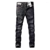 Jeans de jeans Designer de moda Men retro preto elástico cinza slim fit rasgado calça de algodão vintage calça jeans casual HOMBRE