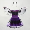 Special Occasions Kids Girls Purple Bat Princess Dress Fancy Cosplay Costume Witch Clothes with Wing Halloween Role Play Clothing 230815