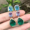 Dingle örhängen omyfun lyxig kristallgrön blå lila ädelstenar pave dropp örhänge bijoux brasil brincons aretes mujer e41