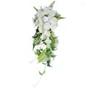 Hochzeitsblumen Nzuk Cascading Braut Bouquet Künstliche weiße Pfingstgefügte De Fleur Mariage Hand Orchideen Wasserfall