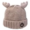 Berets Cartoon Cute Antlers Wool Hat Women Autumn Winter Padded Warm Knitted Ear Protection Pullover Bonnets For Men