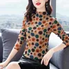 Women's T Shirts Vintage Women Fleece Slim T-shirt Autumn Winter Half High Neck Long Sleeve Korean Female Clothing Fashion Pullover Casual