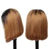 Curto bob wig ombre 1b/30 bob reto destaque 180%densidade de densidade frontal curto bob wig remy cabelos 4x4 fechamento de renda