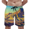 Heren shorts abstracte bergprintbord dagelijkse mannen strand waterverfweerkunst groot formaat zwemstrunks klassiek