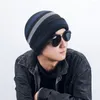 Berets Winter Men's Caps Beanie Warm In Hats For Male Cotton Knitting 56-60cm Striped Pattern Padded Loose Ear Protection WY0239