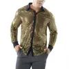 Men's Casual Shirts Mens Fashion Holographic Shiny Sequins See Through Mesh Costumes Clubwear Evening Dance Performance Top Shirt Clothing