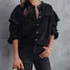 Kadın Ceketler Uzun Kollu Bahar Sonbahar İnce Siyah Kotlar Kadınlar İçin Katı Denim Ceket Kısa Palto Ladies Tops 230815