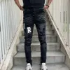 Męskie dżinsy Designer w trudnej sytuacji rozryte chude kowbojskie pres presy puple dżinsy odrodzenia rocka Proste Slim Elastic Denim Fit Panto Streetwear 824117549