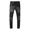 Men's Jeans Light Gray Black Streetwear Distressed Destroyed Hole Bandanna Patches Moustache Scratched Slim Ripped High Stretch Skinny