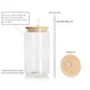 CA USA Warehouse 20oz Sublimação Transparente Fosco Pode Caneca De Vidro 16oz Copos De Lata De Cerveja Com Tampa De Bambu E Canudos