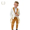 Suits Exquisite Handcrafted 3 Piece Boys Wedding Tuxedo Double Breasted Vest Blazer and Pants with Floral Canvas Design l230815
