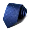 Bow Ties Luxury Blue 8cm Wide Silk Tie For Men Wedding Business Designer Brand Fashion Suit Dresses Mane Shtie med presentförpackning