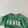 Hoodies Sweatshirts Sonbahar Paris Mektupları Krok Te Sweatshirt Çocuklar Erkek Kızlar Spor Bebek Gömlek Günlük Artı Kadife Çocuklar Kıyafet Kore Tees 230815