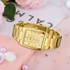 Wristwatches WWOOR Gold Women Watches Creative Steel Women's Bracelet Wrist Watches Ladies Square Waterproof Female Relogio Feminino 230815