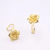 Stud Earrings Solid Pure 24Kt Yellow Gold Women Flower 1.9-2.1g 17x10mm