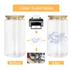 USA CA Warehouse 16oz Clear Glass Sublimation Blanks Glass Mason Jar Bat Bere Bere in vetro con coperchio di bambù 50 pezzi/lotto