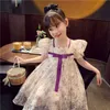 Girl's Dresses 2023 New Fashionable Little Girl Bubble Sleeve Fragmented Flower Princess Dress Children's Net Red Dress R230816