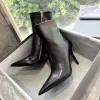 Witch Boot Black Women's Luxury Designer Ankelstövlar äkta lädersida blixtlås pekade tår stiletthälta modestövlar 110 mm sexig festklänningskor höga klackar