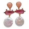 Dangle Earrings YYGEM Office Style Gold Filled Natural Pink Aventurine White Coin Freshwater Pearl Red Crystal Stud