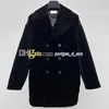 Women Black Velour Coat Back Rhinestone Letter Design Woman Outerwear Winter Spring Cocoon Shape Coats