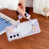 FOLD5 Flower Bling Pearls Cases voor Samsung Galaxy Z vouw 5 4 3 zfold4 zfold5 vouw4 luxe helder vouwen harde acryl pc tpu schokdichte hoes met pols chian riem