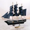 Decorative Objects Figurines Pirate Ship Model Wooden Sailing Ship Mediterranean Style Home Decoration Handmade Carved Nautical Boat Model Gift Figurines 230815