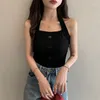 Women's Tanks Black Red Buttons Sexy Vest Summer Style Top Fashion Blouses 2023 Vintage Clothes For Women Female Clothing Harajuku Kawai