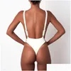 Bikinis Set MJ-41 y One Piece Swimsuit Women Swimwear femenino Solid Black Black Monokini Monokini Traje de baño Drop Sports Out Dhmqi