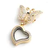 Broszki 3PCS Butterfly Half Rhinestone Heart Glass Glose Memory Lockets Fit Floating Charms Biżuteria