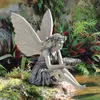 Oggetti decorativi Figurine Flower Fairy Sculpture giardino paesaggistica cortile Ornament resin Turek Statue seduta statua esterna Angel Girl Craft Regali 230815