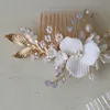 Wedding Hair Jewelry Small Bridal Comb Ceramic Floral Piece Gold Silver Color Leaf Women Headpiece 230815