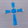 Colares de pingentes Kongmoon Simples Latin Cross Ocean Blue Fire Opal Silver Plated Jóias para Mulheres Colar