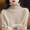 Kvinnors tröjor 2023 Autumn Winter Women Solid Festival Turtleneck tröja Stickad Pullover Fashion Warm Loose Wrochet Underwear Wool Tops