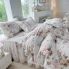 Sängkläder sätter chic täcke täckning set bomullskungstorlek dubbelsäng tryck blommig prinsessa 4 st ruffle kjolade sängäcken 2 kuddar