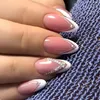 Ложные ногти розовый миндальный фальшивый с белым краем декор сладкий очаровательный многоразовый для ногти