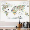 Wandtapijten maten Wereldkaart voor kinderen, wandtapijt, dierenkaart, stof, schattige kinderkamerdecoratie in Europese stijl