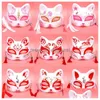 Party Masks Halloween Mask Japanese Style Fox Cat Tiger Cosplay Cherry Blossoms Half Face Masquerad Juldekorationer DROP DELIVE DHPKG