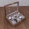 Bekijk dozen Men Box Organizer Opslag 10 Slots Luxe vaste houten kast retro houten zwart display vierkante kast spot goederen