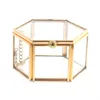 Cajas de almacenamiento Jewellry Organizer Soportop Contiene Hexagon Hexagon Caja de anillo de vidrio transparente Boda Geométrica Clear