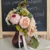 結婚式の花ブライダルブーケロマンチックな人工ブルードボーケット花嫁のためのシルクフラワーガール