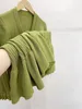 23-Sandro Simple Slim Green Ruffled V-neck Long Needle Woven Skirt