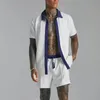 Mens Tracksuits Summer Beach Suit Fashion Patchwork Färg Stor storlek Twopiece Kort ärmskjorta Shorts Hawaiian Casual Clothing 230815