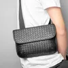 Luxury Brand Men's Messenger Bag High-End Designer Chest Bag Genuine Leather Hand-Woven Cycling Bag European and American Minimal Art Doctrine 2023 New Black